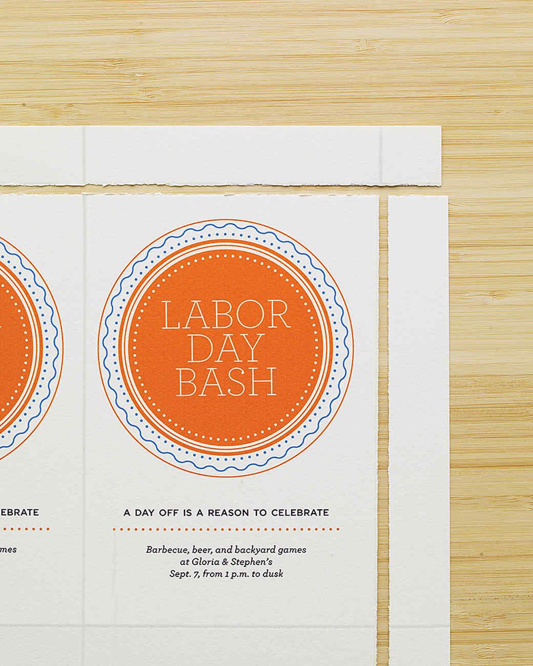 paper labor day invitations with an orange design