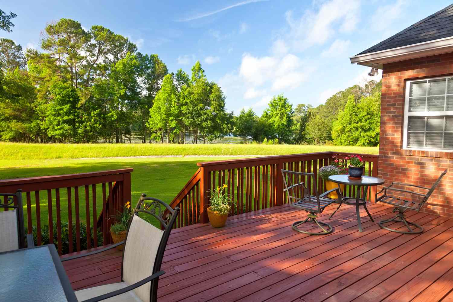 outdoor stained wooden deck