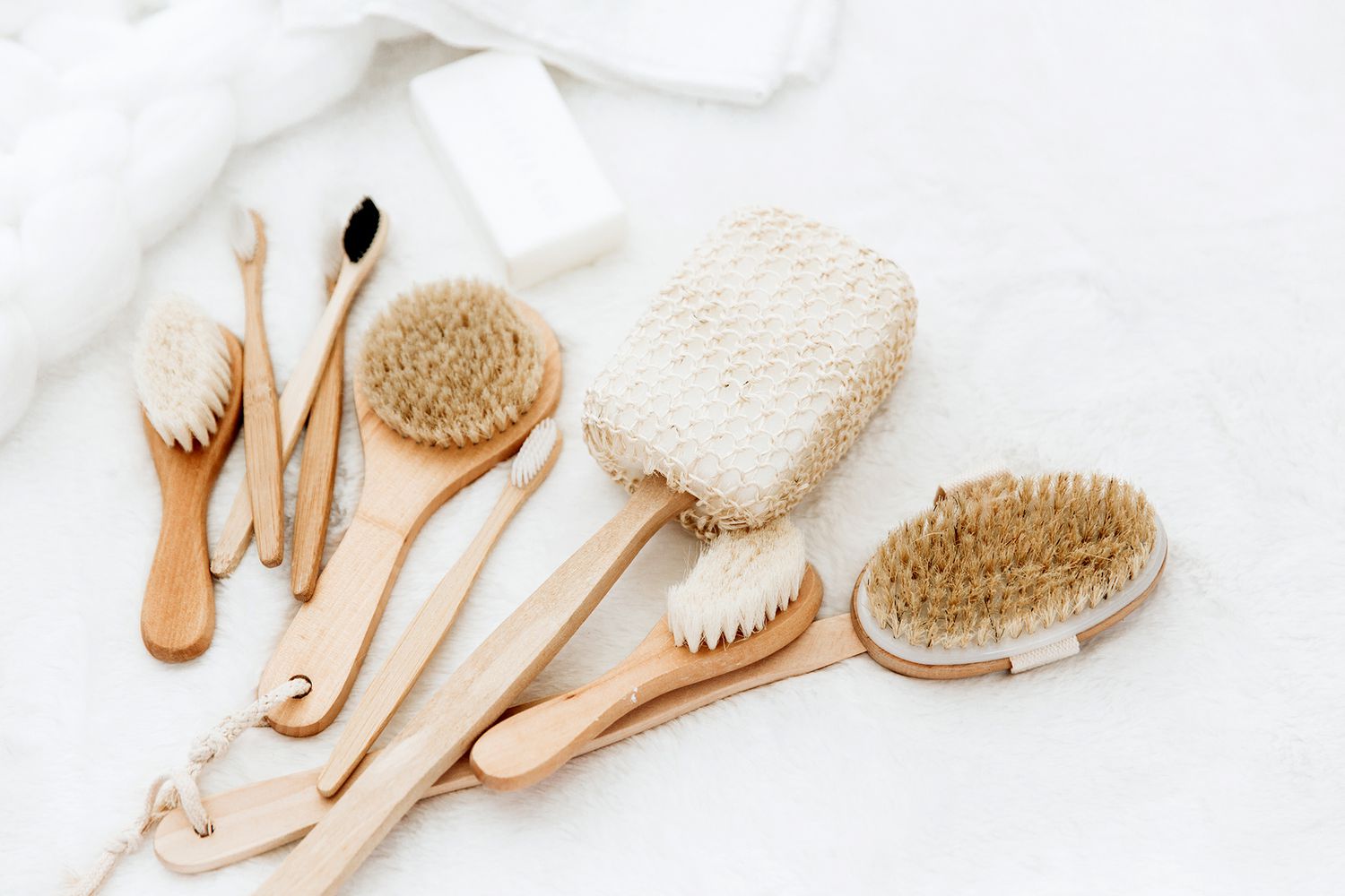 Variety of brushes with wooden handles