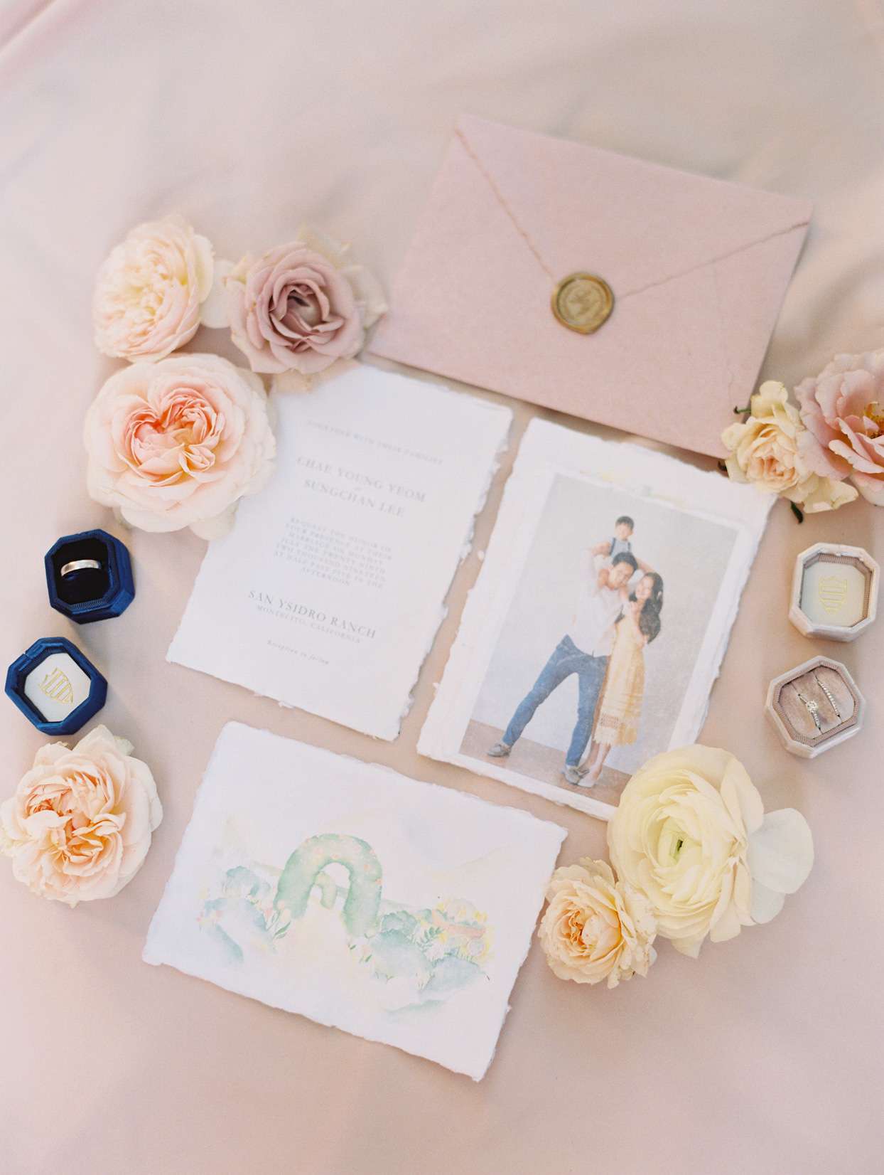 elegant watercolor wedding invitation suite