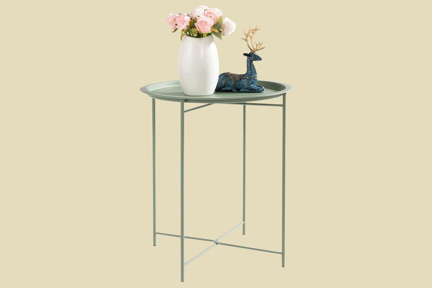 HollyHOME Convenient Patio Steel Side Table with Handle