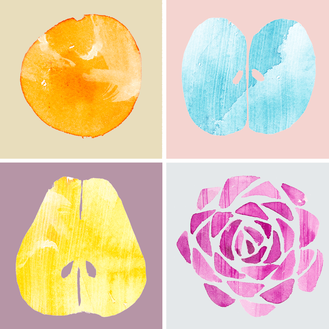 fruit and veggie stamp illustrations