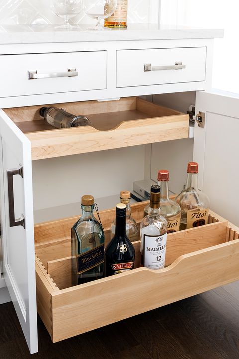 pantry organization alcohol bar bin drawer