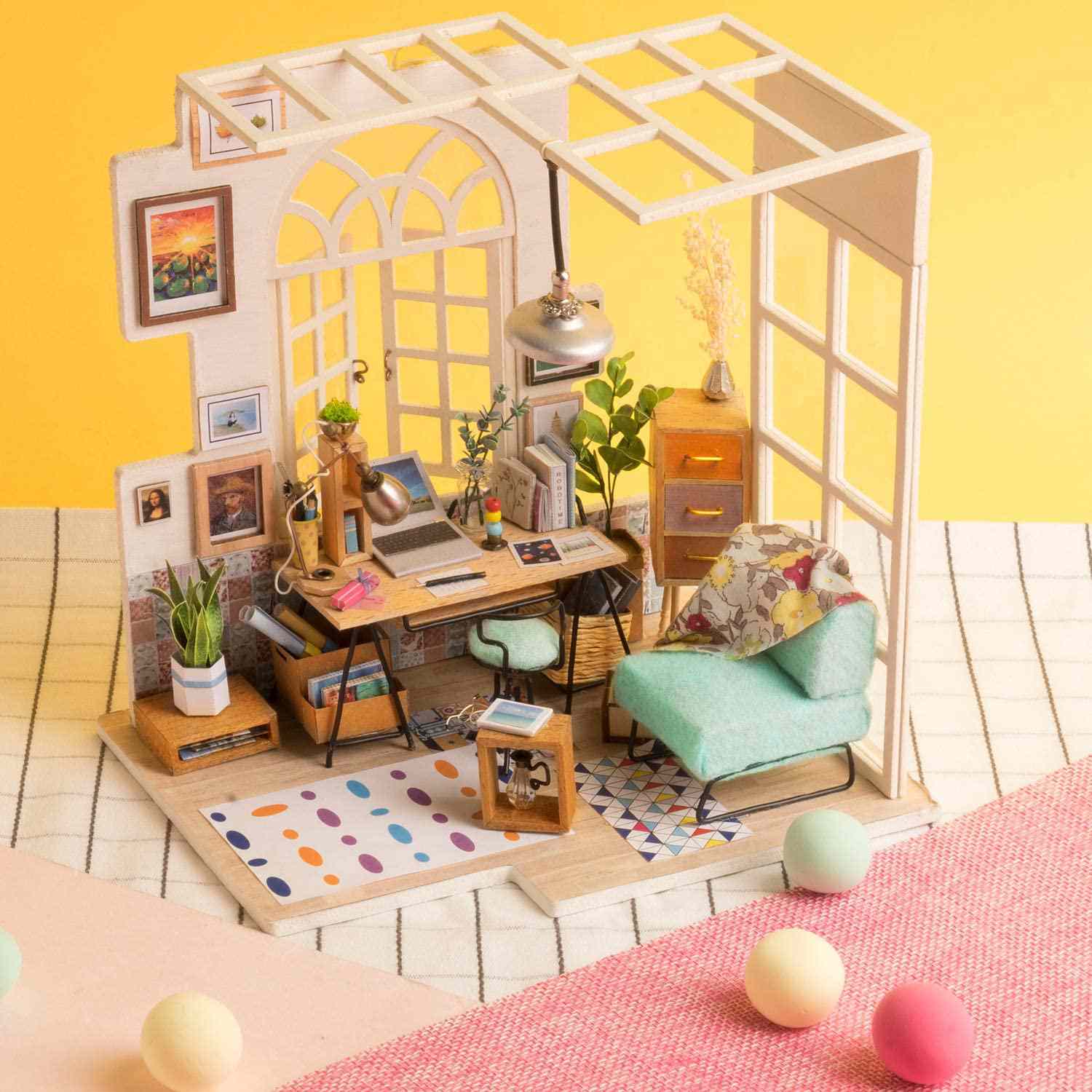 Miniature Dollhouse Room Box Art Woman Reading on Beach Handmade 