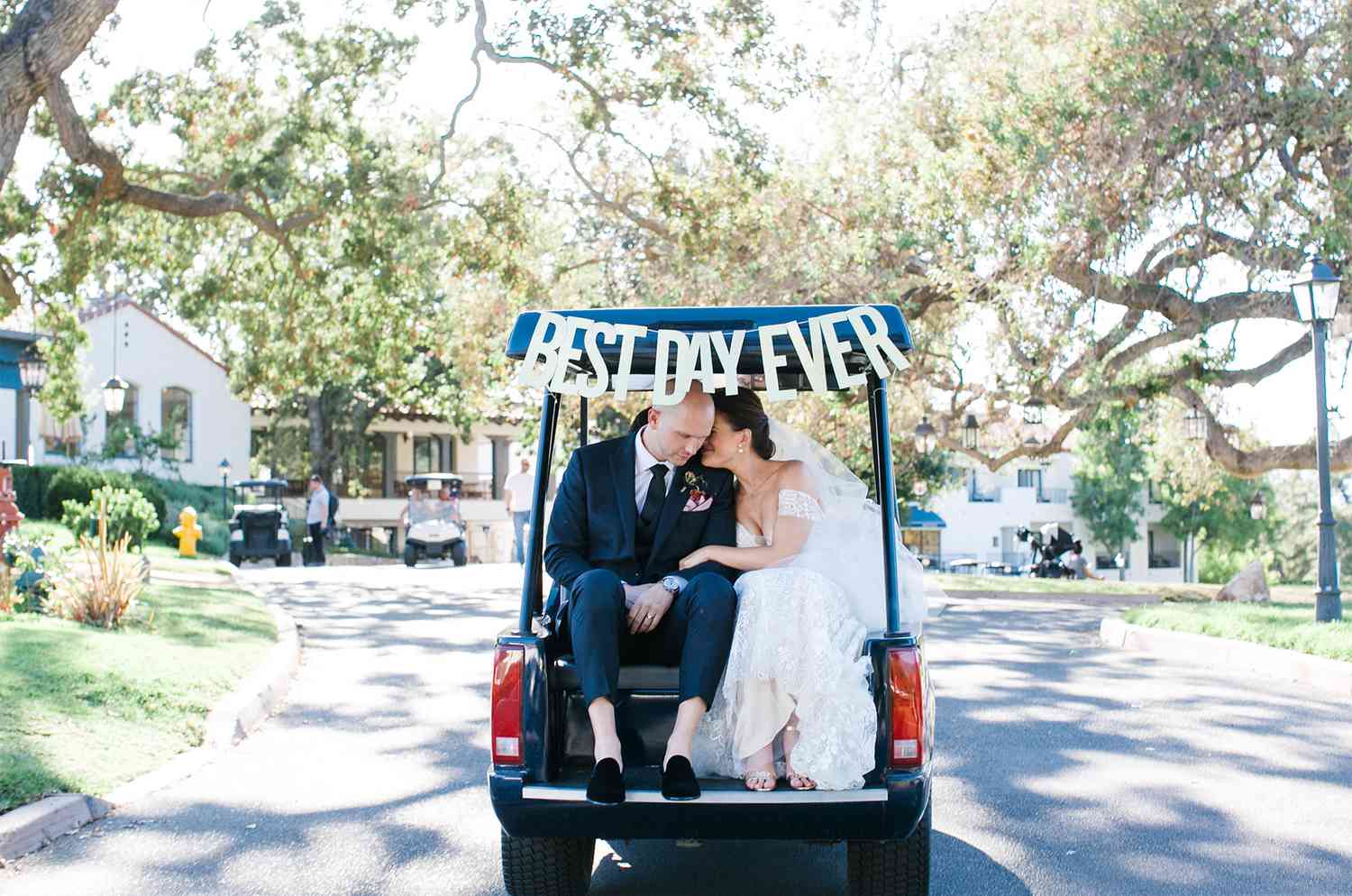 alexia tristan wedding golf cart couple