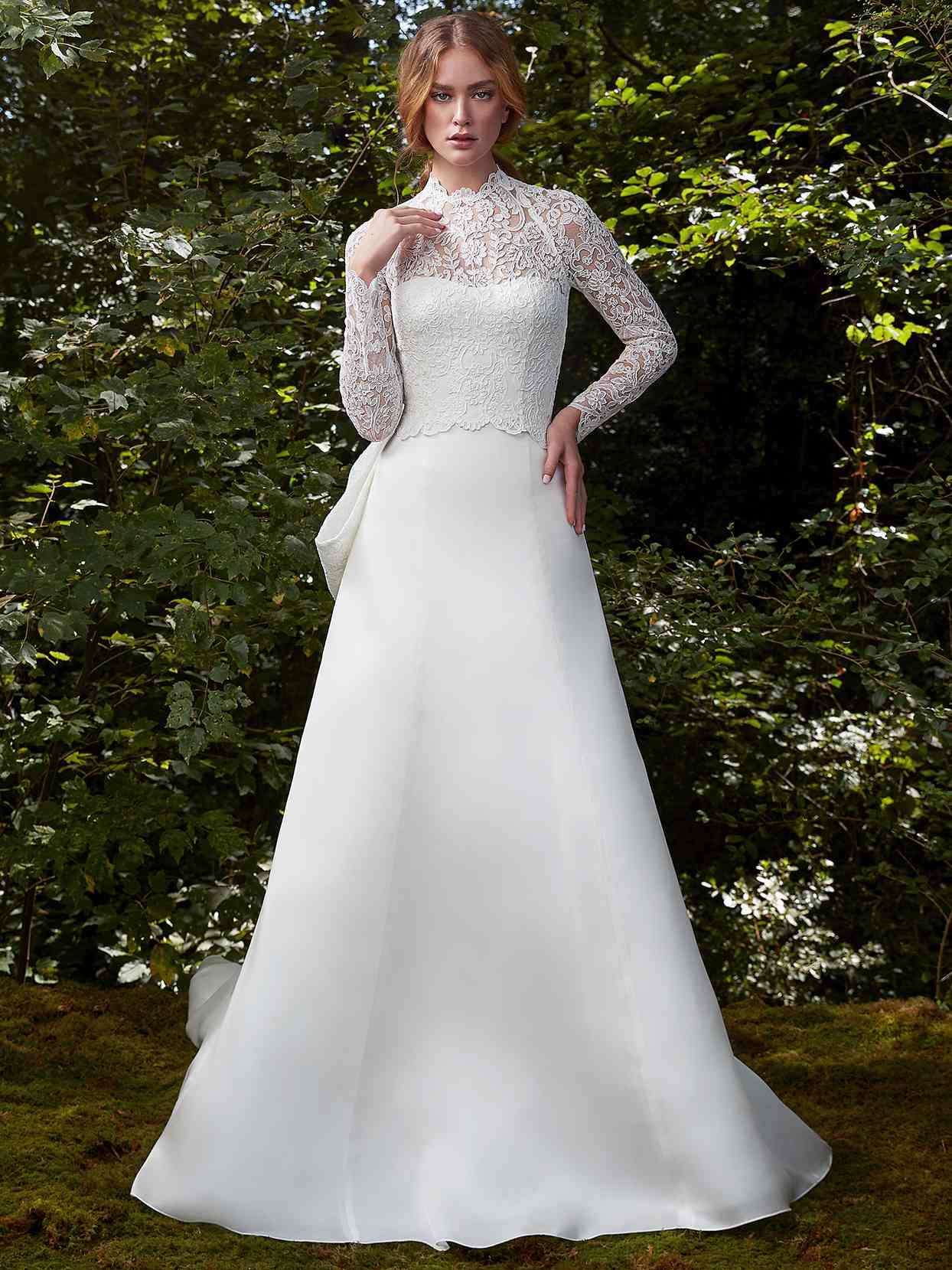 Anne Barge high neck sheer lace long sleeve wedding dress fall 2021