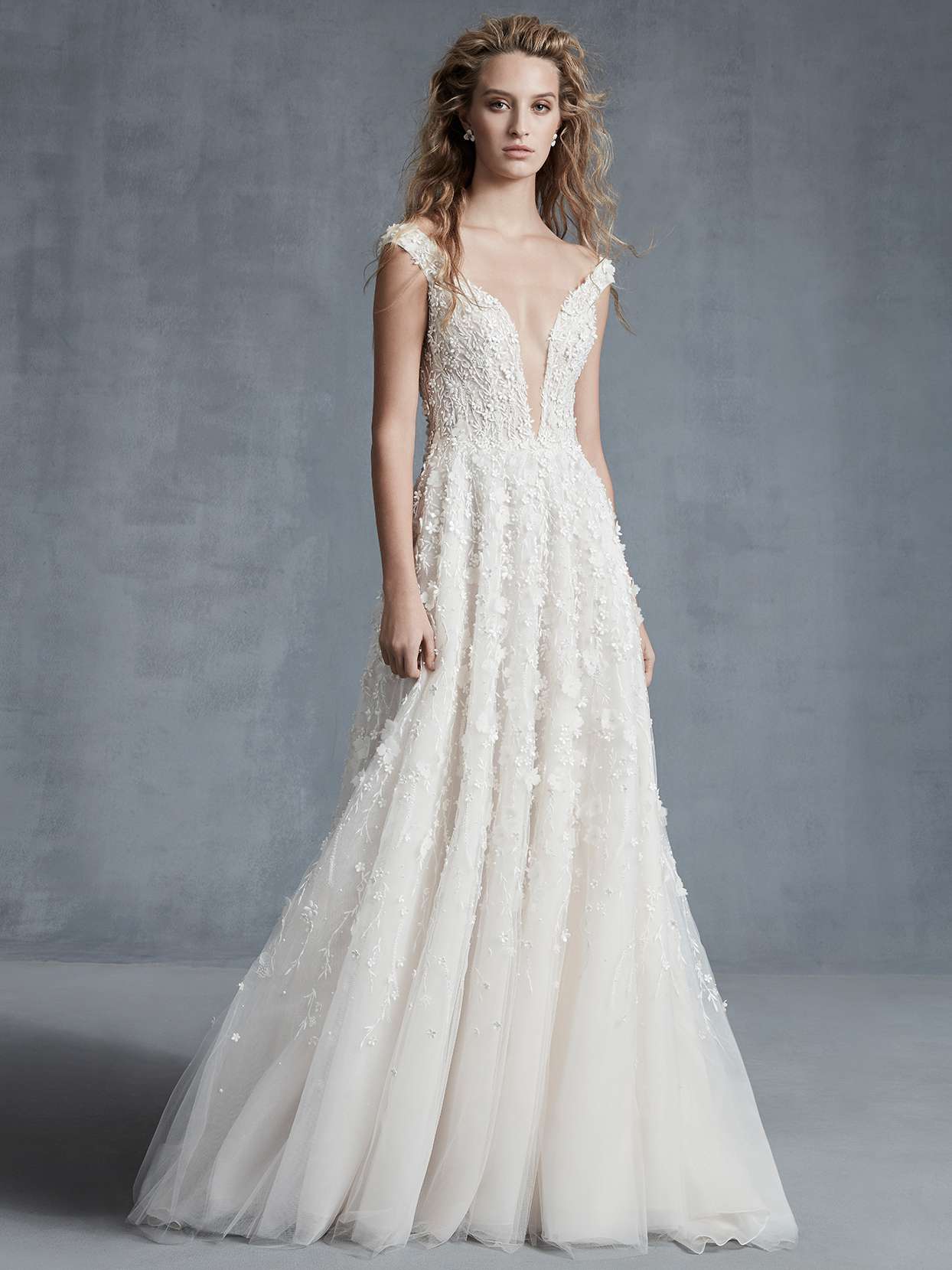 Ines Di Santo deep v-neck tule lace wedding dress fall 2021