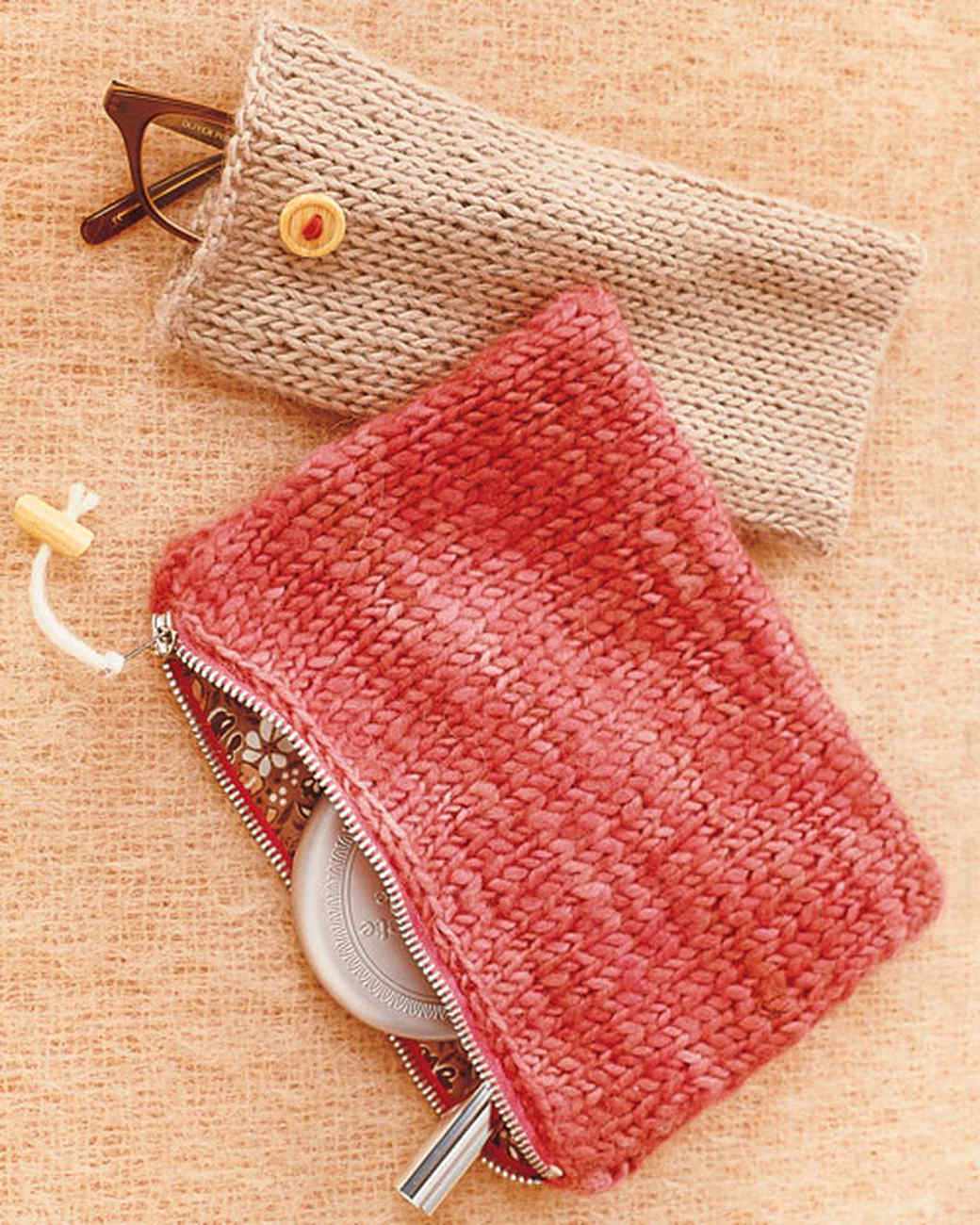 Knitted Phone & Wallet Bag Small Brown Knitted Wool Bag with Finger Woven Strap