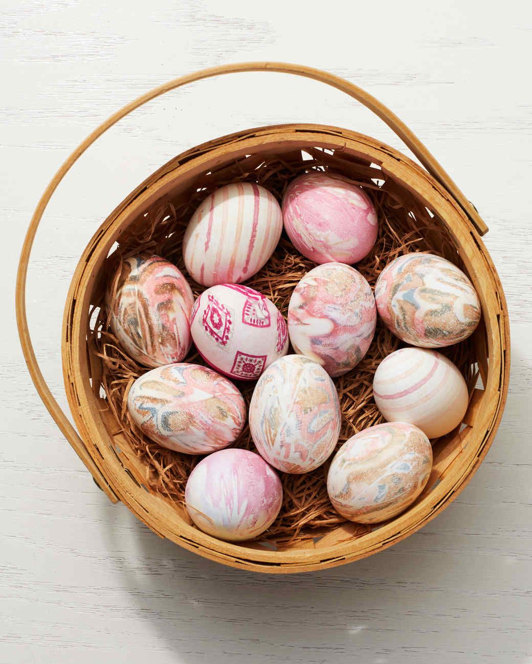 silk tie easter eggs in basket