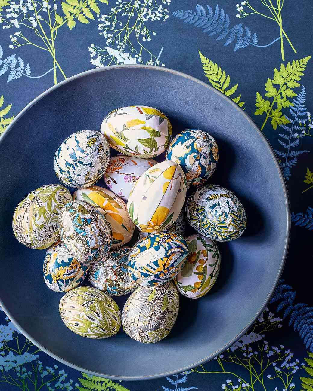 decorated Easter eggs in a bowl