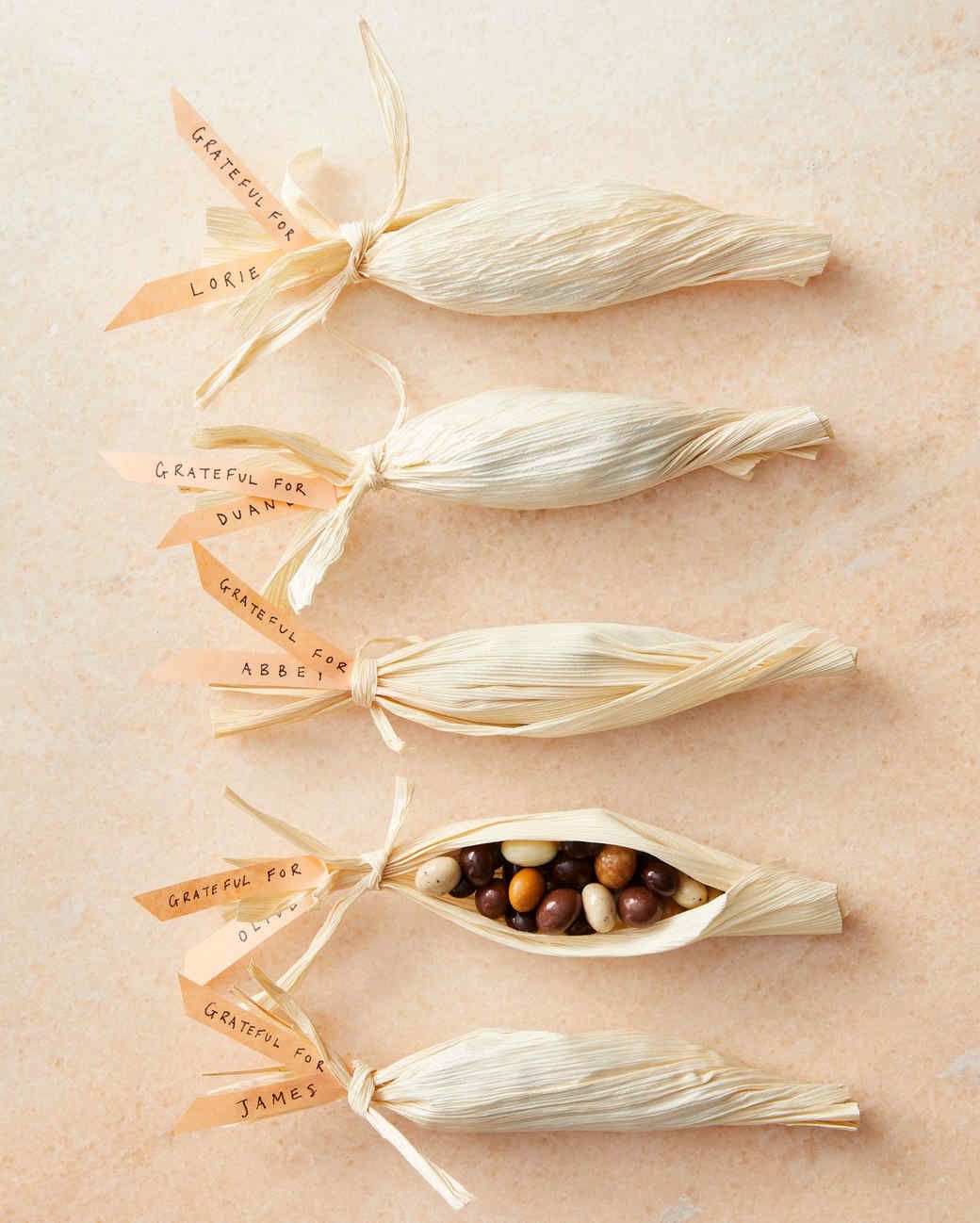 corn husks containing chocolate-covered espresso beans