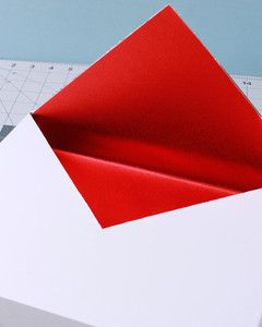 envelope valentine box with red lining and creased lid