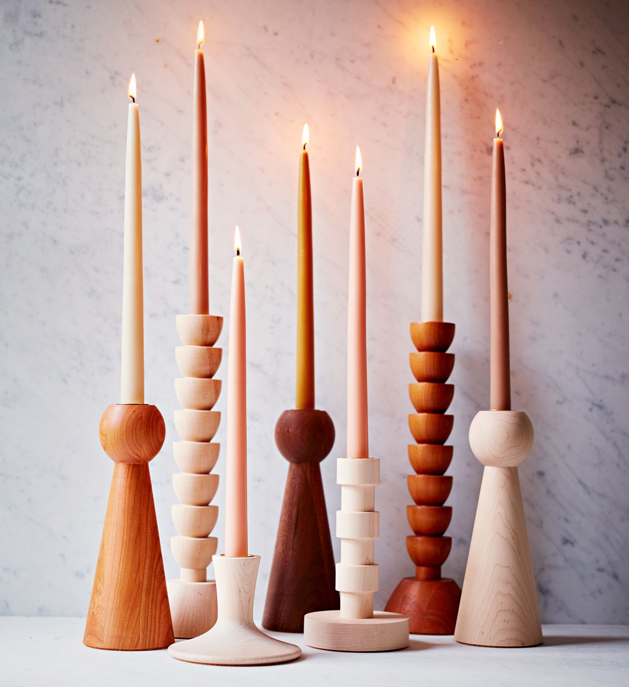 lostine candle holders in maple cherry and walnut
