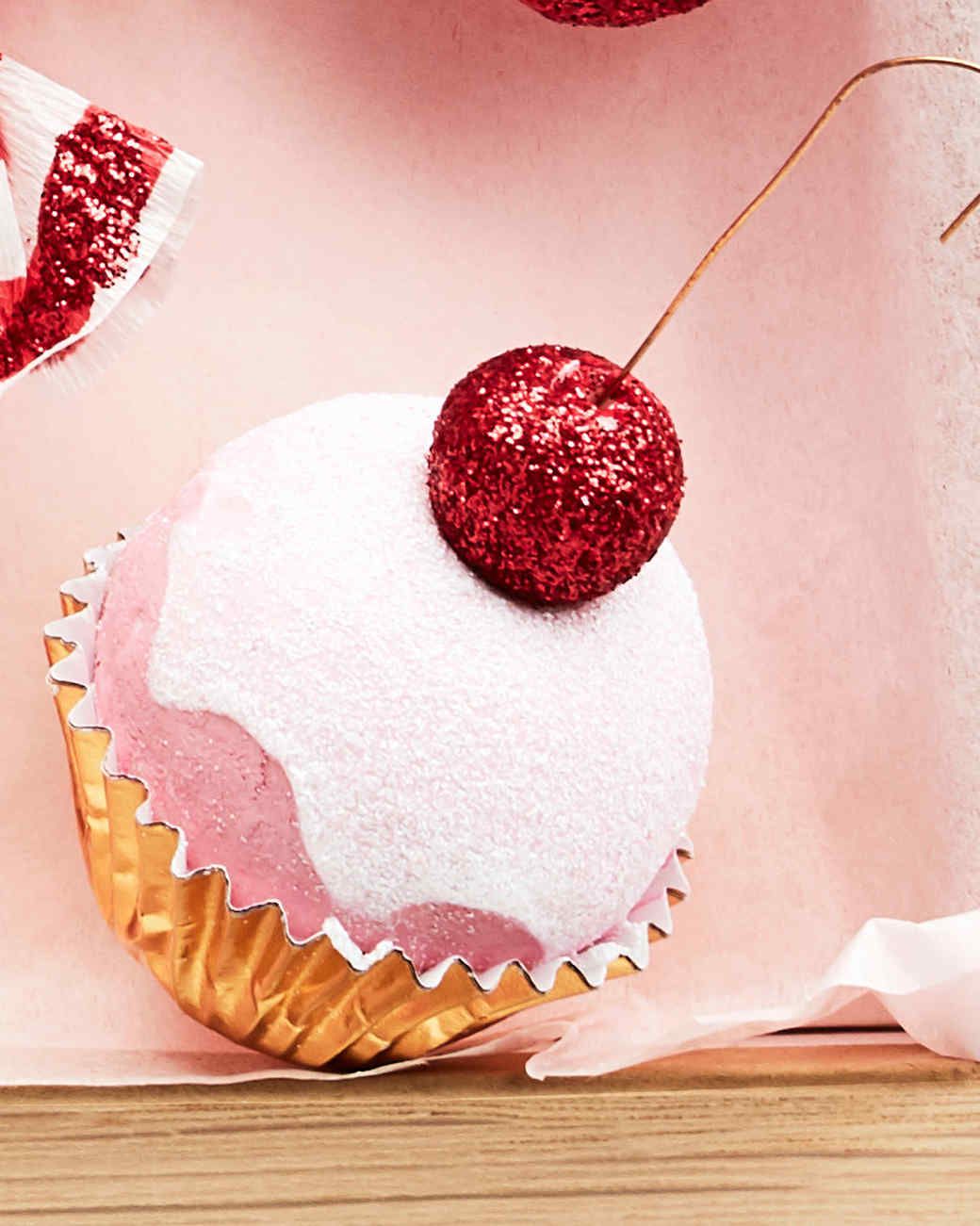 glitter spun cotton cupcake ornament