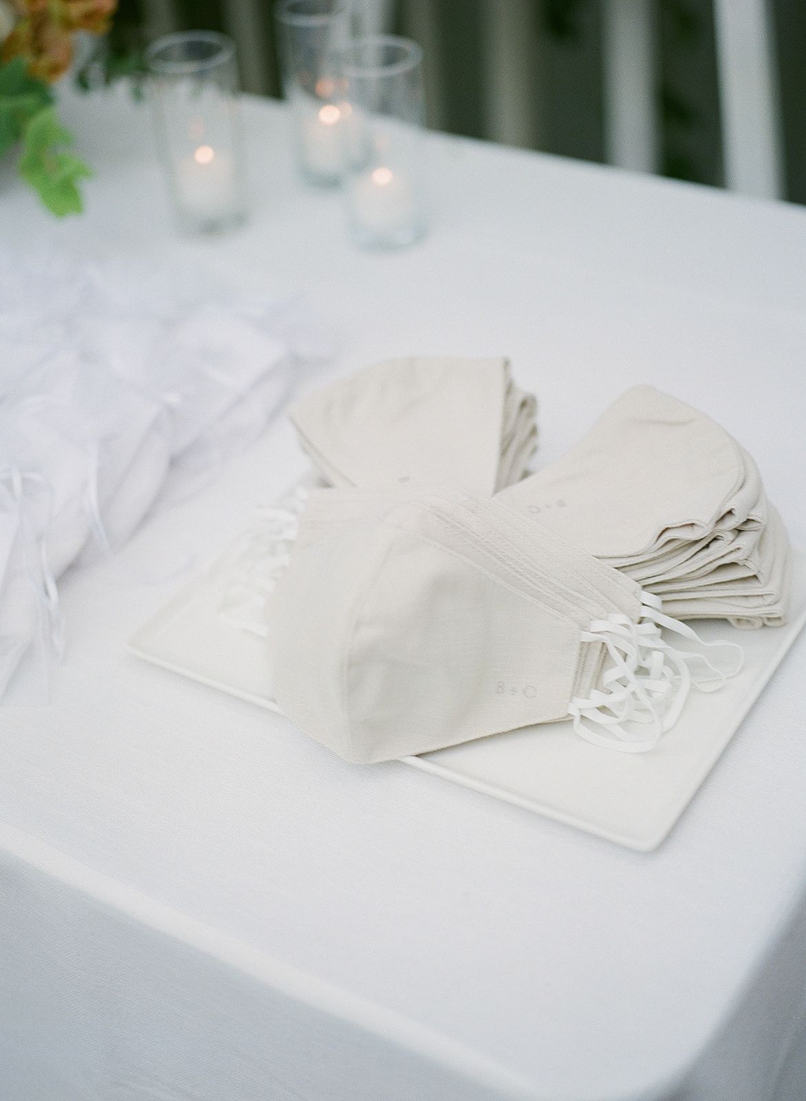 monogrammed white wedding masks