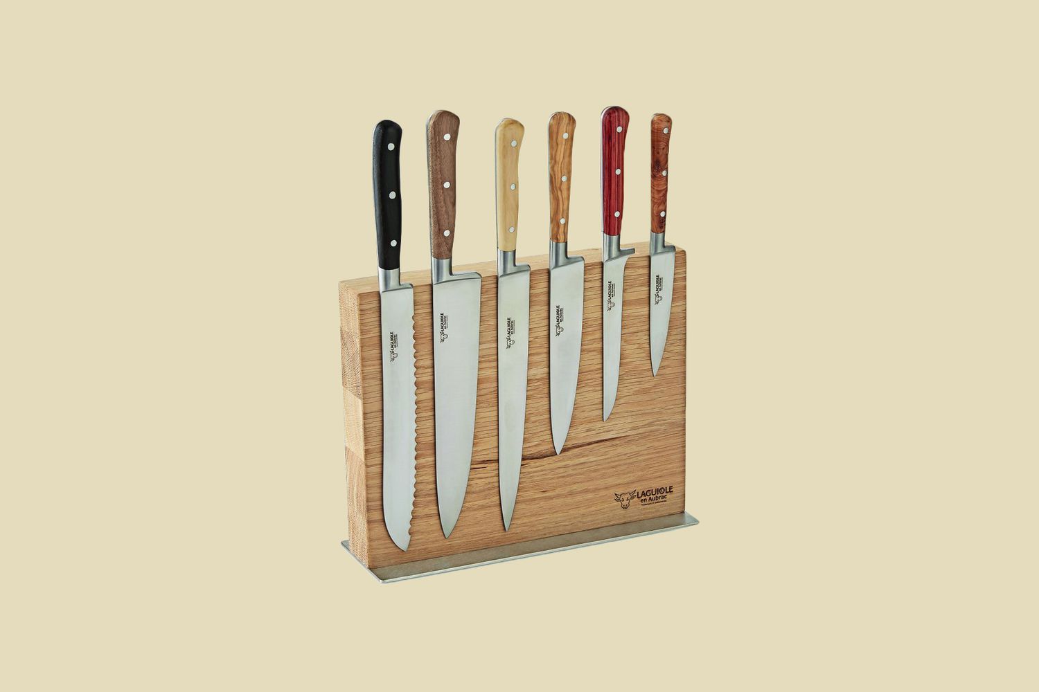 Mixed-Wood Knife Set and Magnetic Block