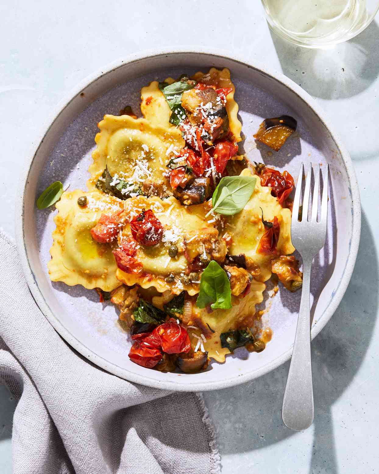Ravioli with Eggplant, Tomatoes, and Capers