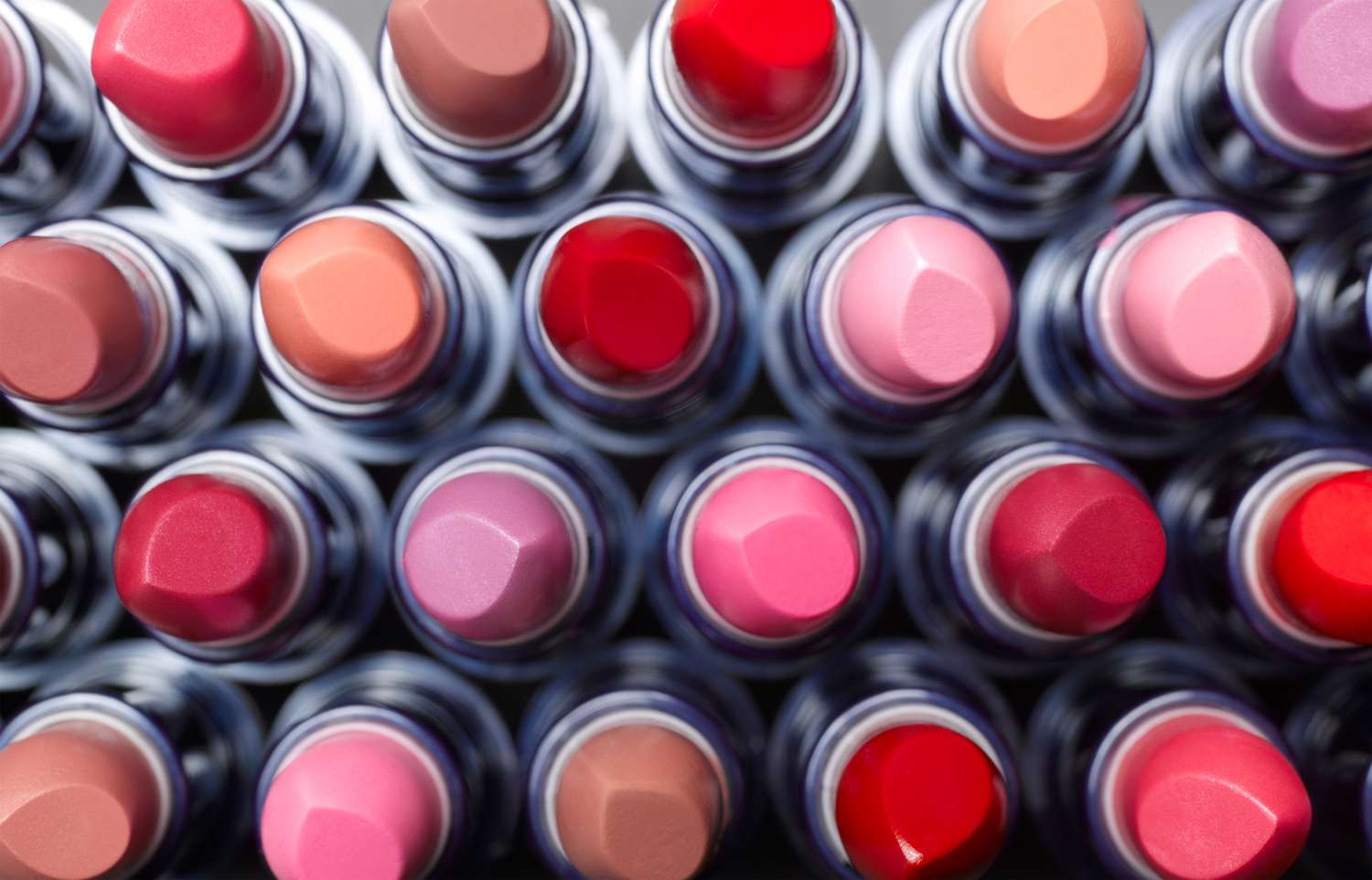 rows of lipstick from pinks to neutral shades
