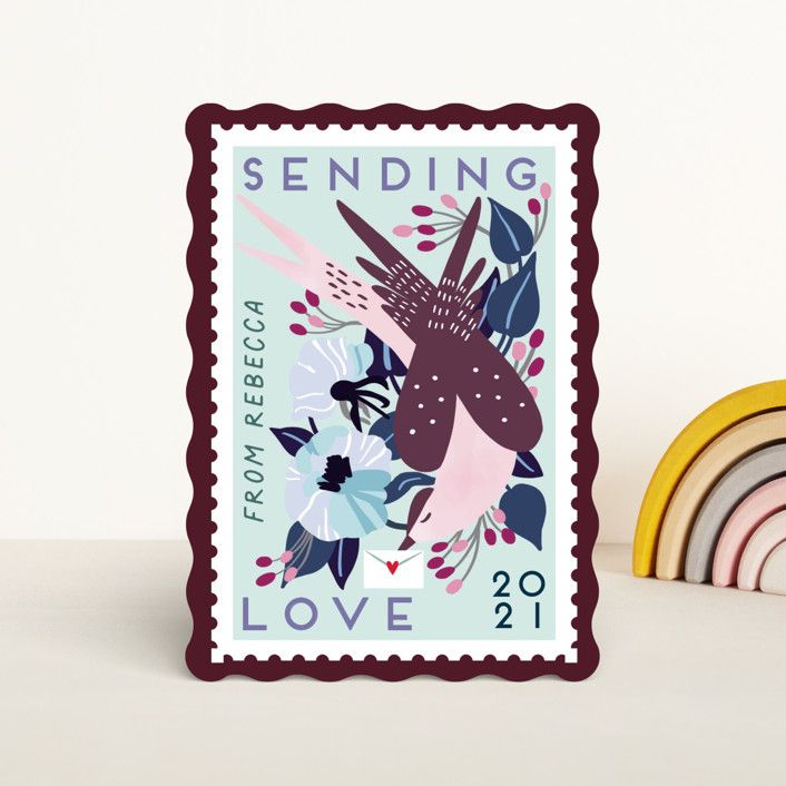 bird pictured on a vintage-style Valentine's Day card