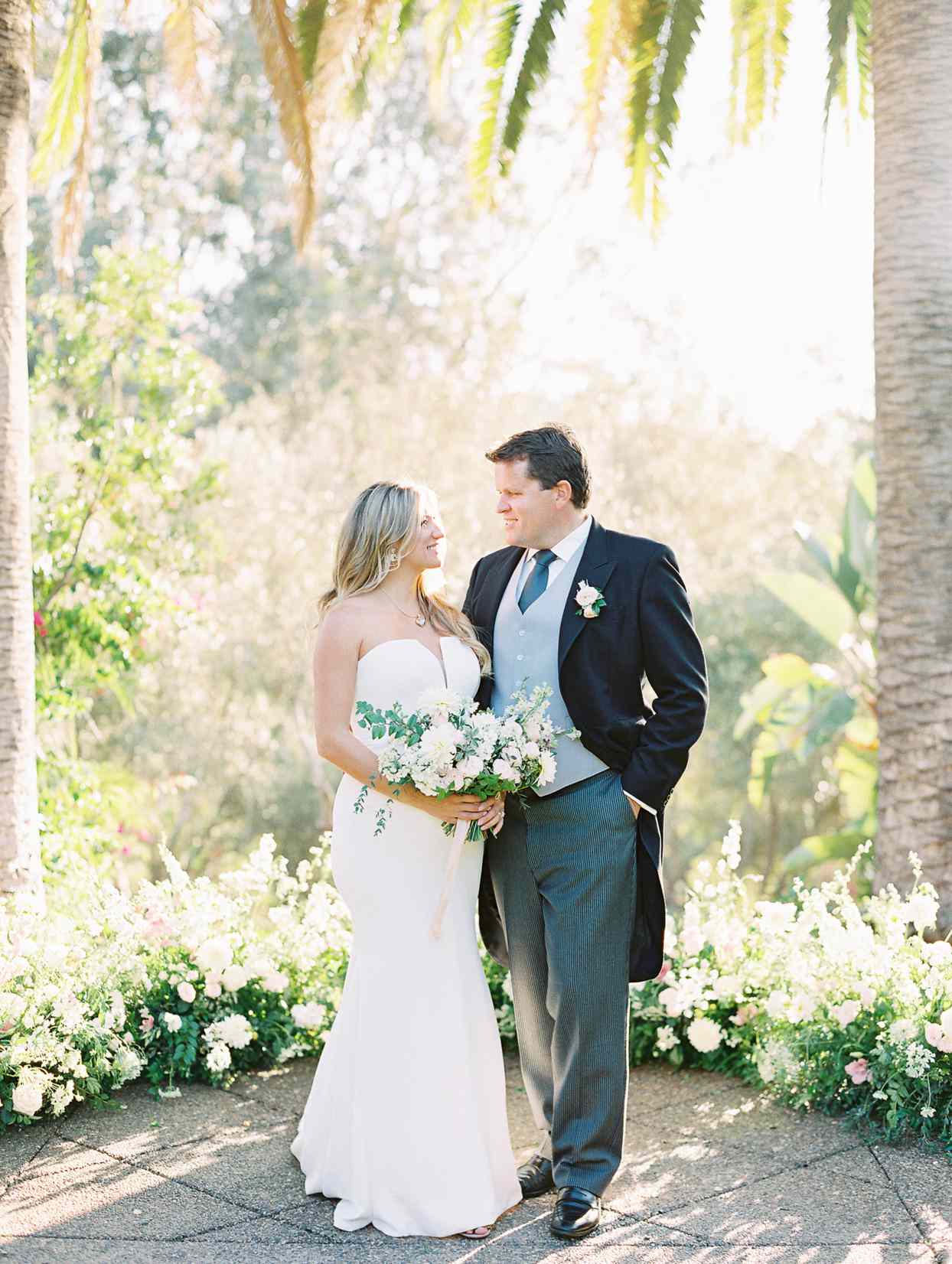 wedding portrait under palm trees