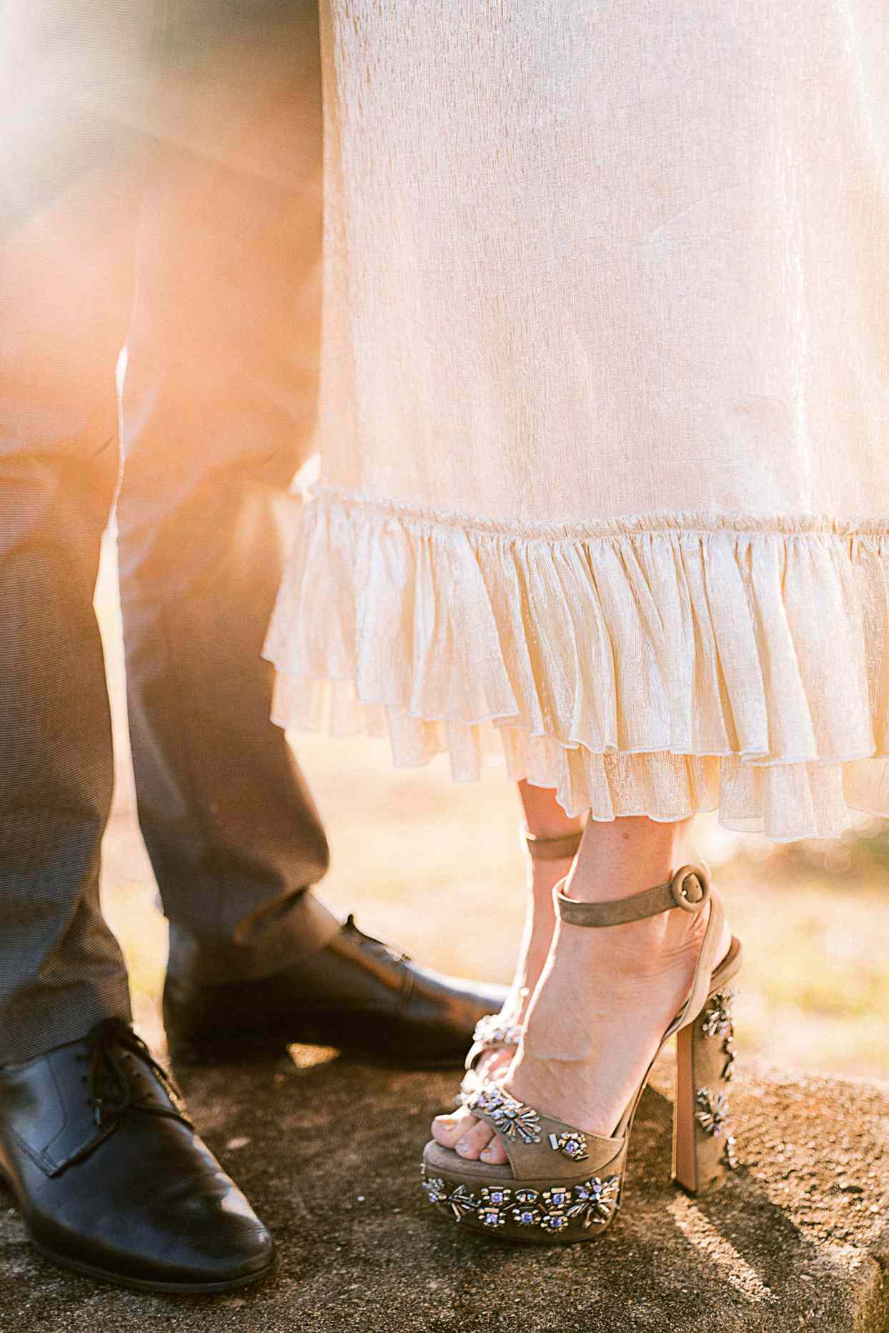 bride wearing open-toed Miu Miu heels