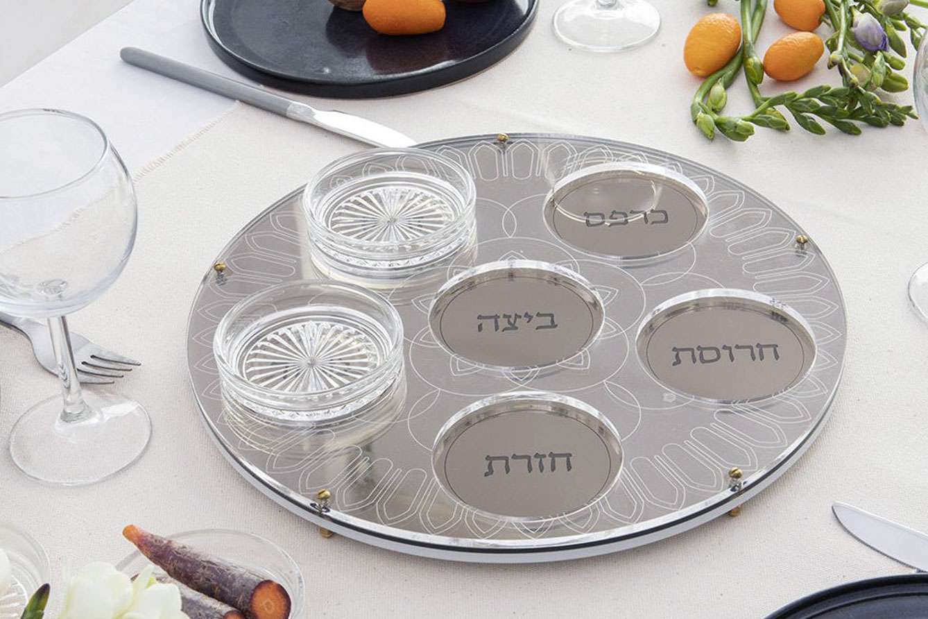 12 Elegant Blue and Gray Glass Passover Round Seder Plate