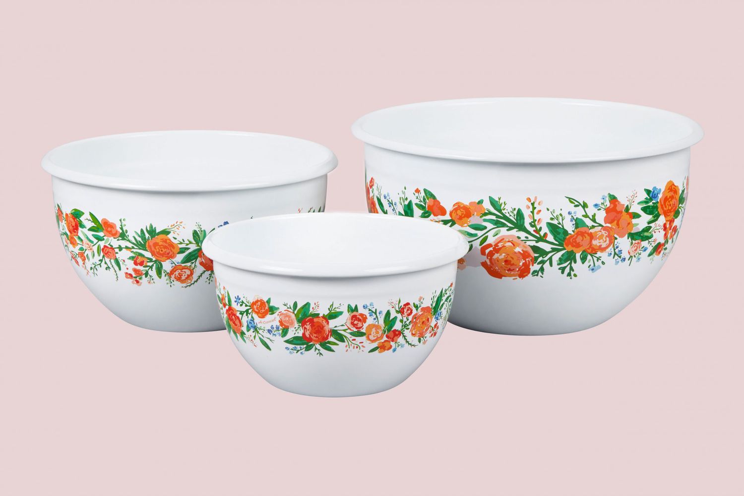 le creuset floral applique serving bowls