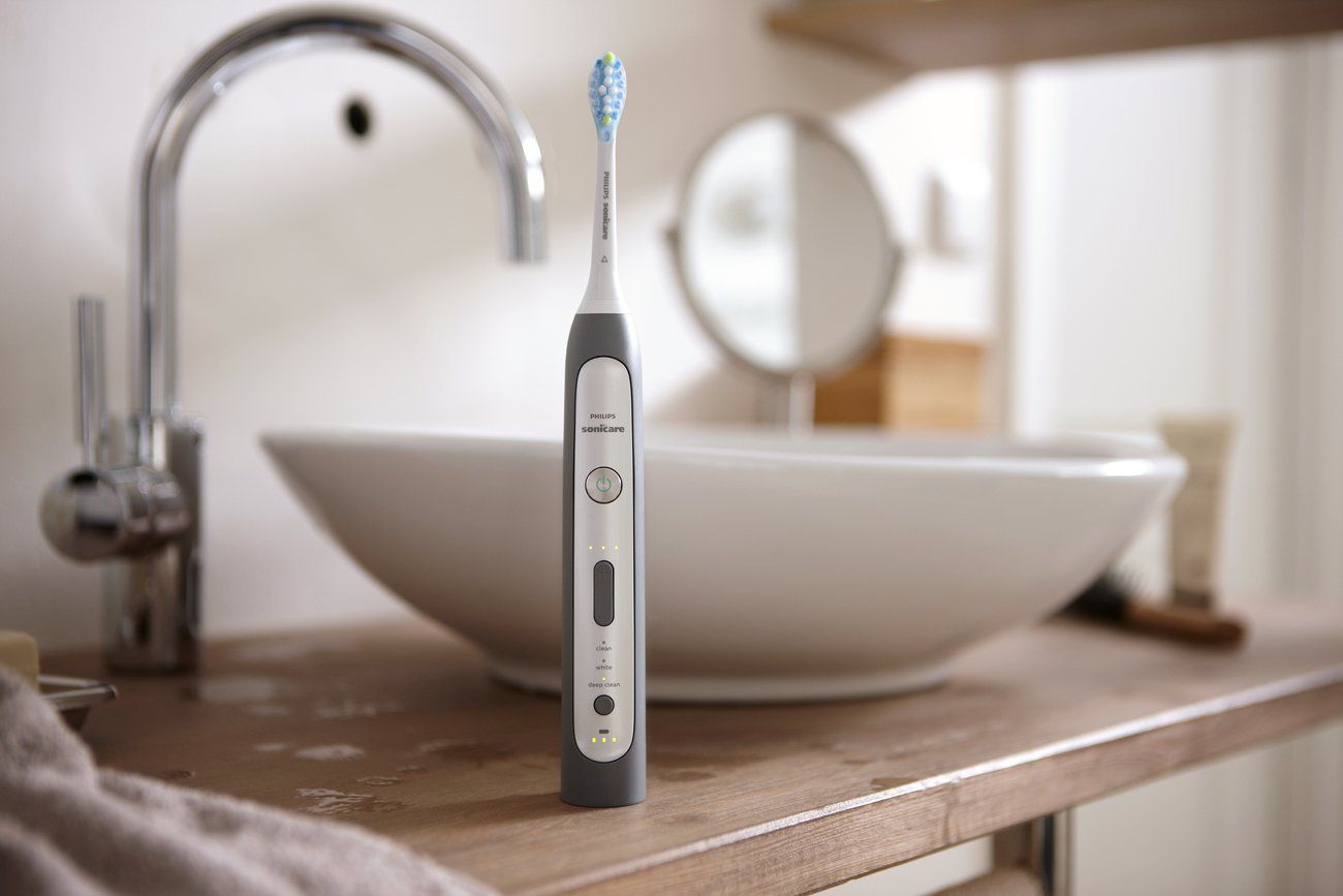 philips sonicare flexcare toothbrush on bathroom counter