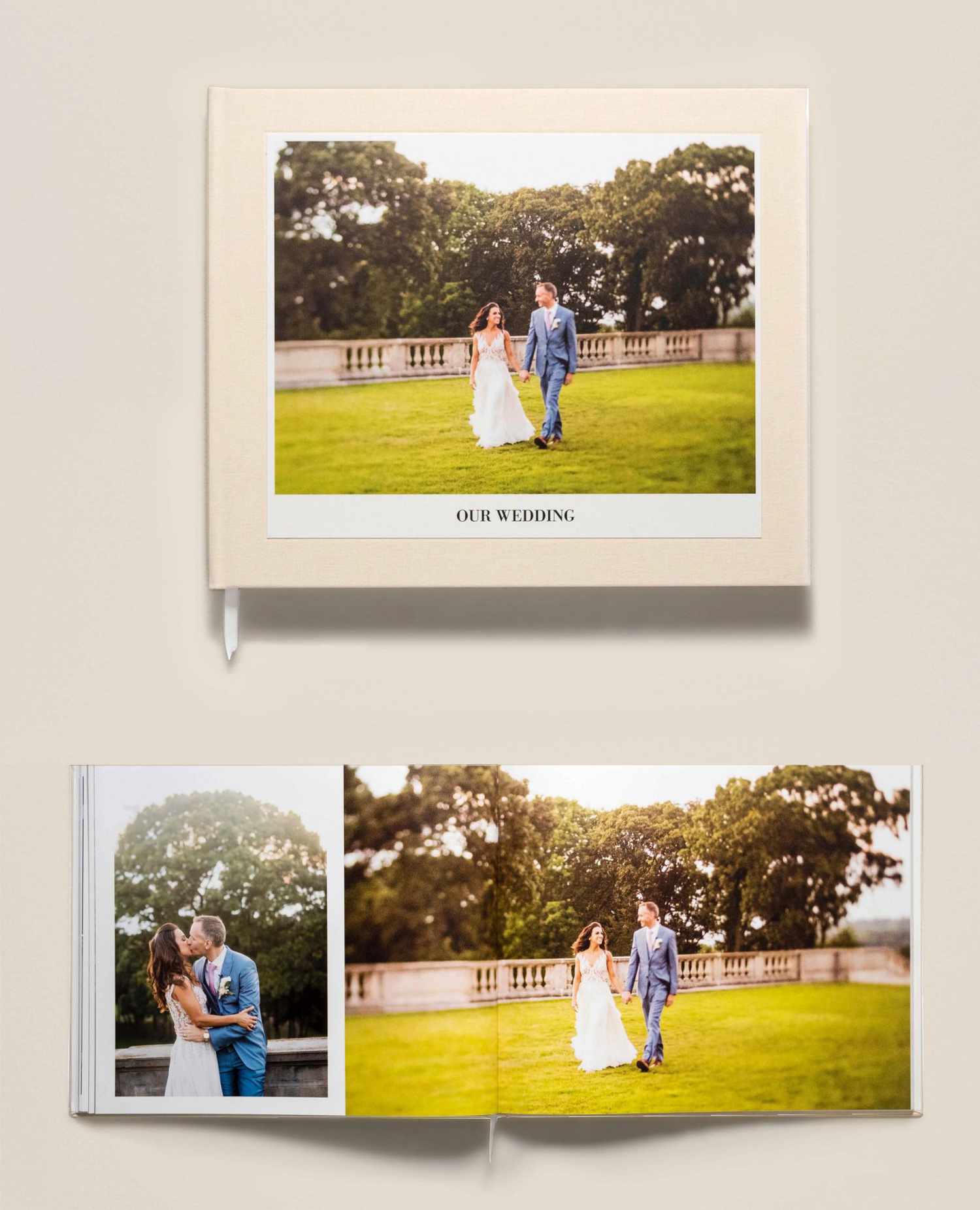 wedding photo albums hardback cover open book below