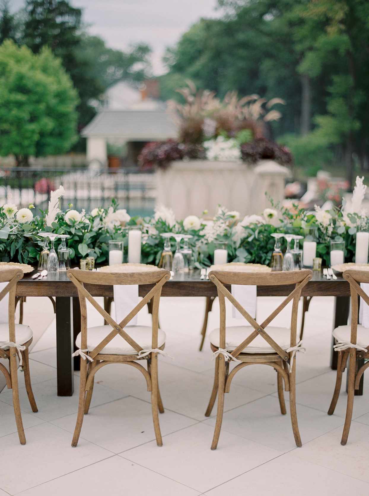 outdoor wooden wedding reception table