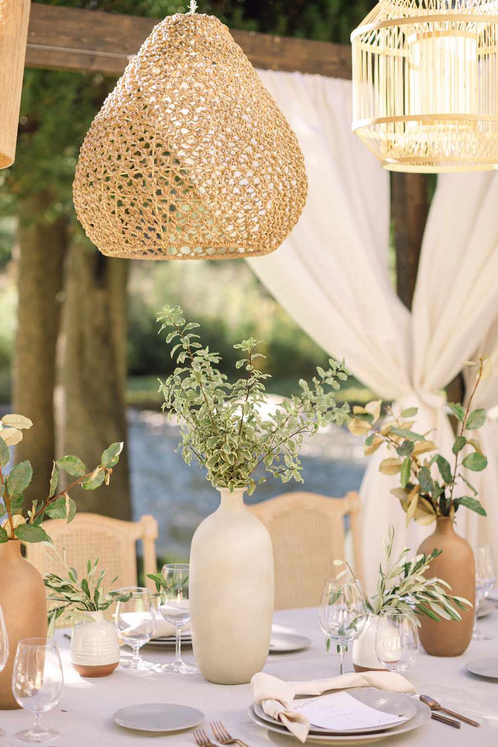 neutral toned wedding reception table decor