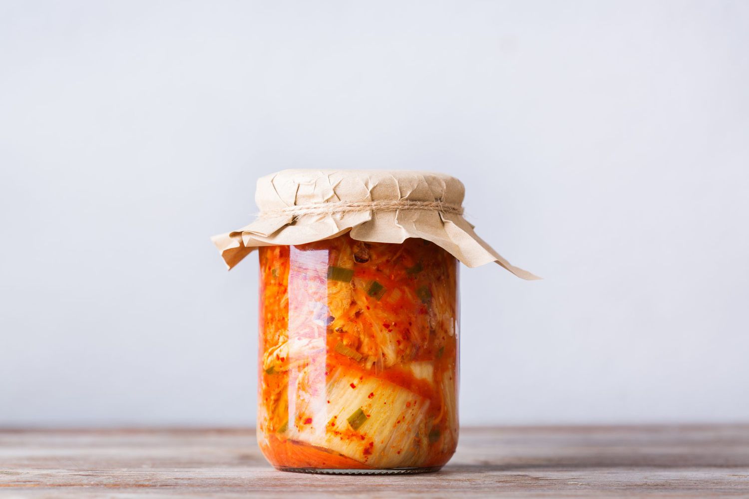 homemade kimchi in glass jar