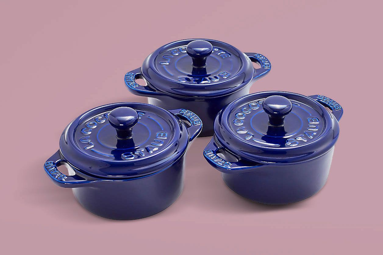 Staub Set of Three Dark Blue Round Mini Cocottes