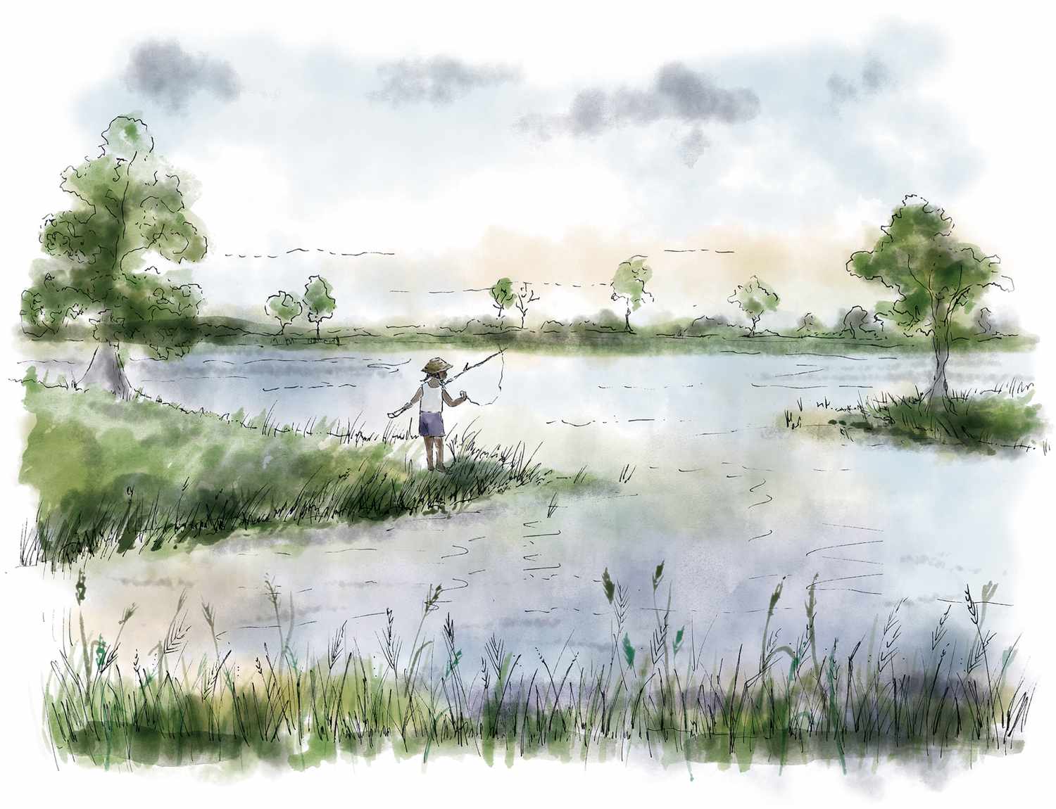 Ohio River fishing illustration
