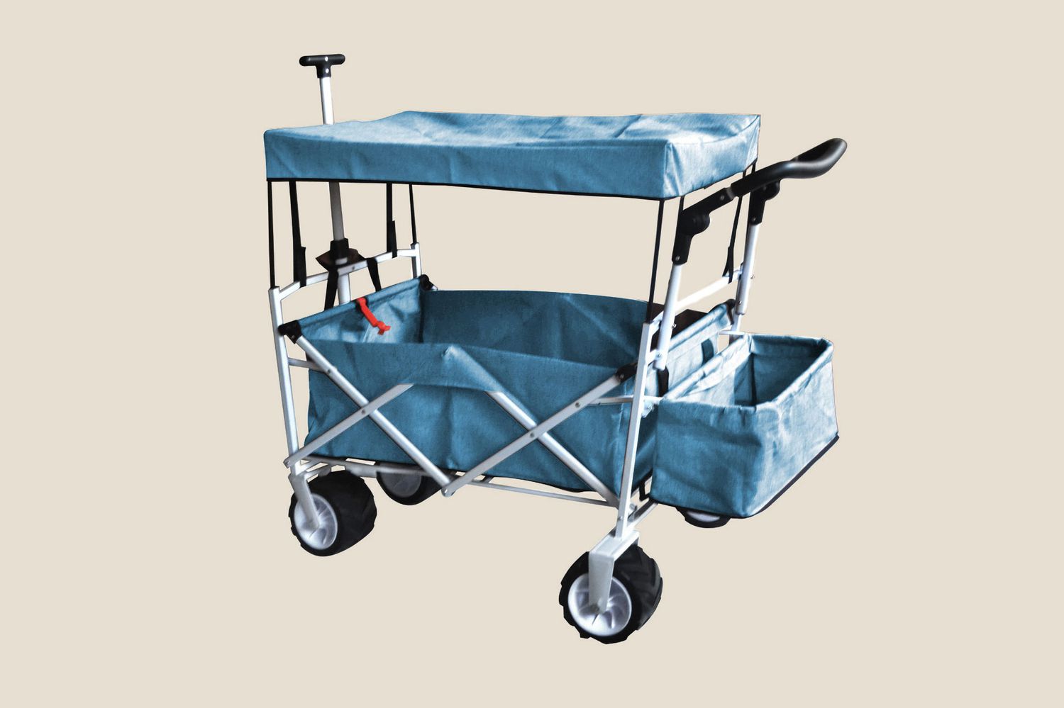 BLACK OUTDOOR PUSH FOLDABLE WAGON CANOPY UTILITY TRAVEL CART WIDE TIRES BRAKE 