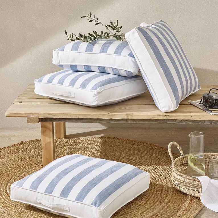 The White Company Wide Blue Stripe Scatter Cushion