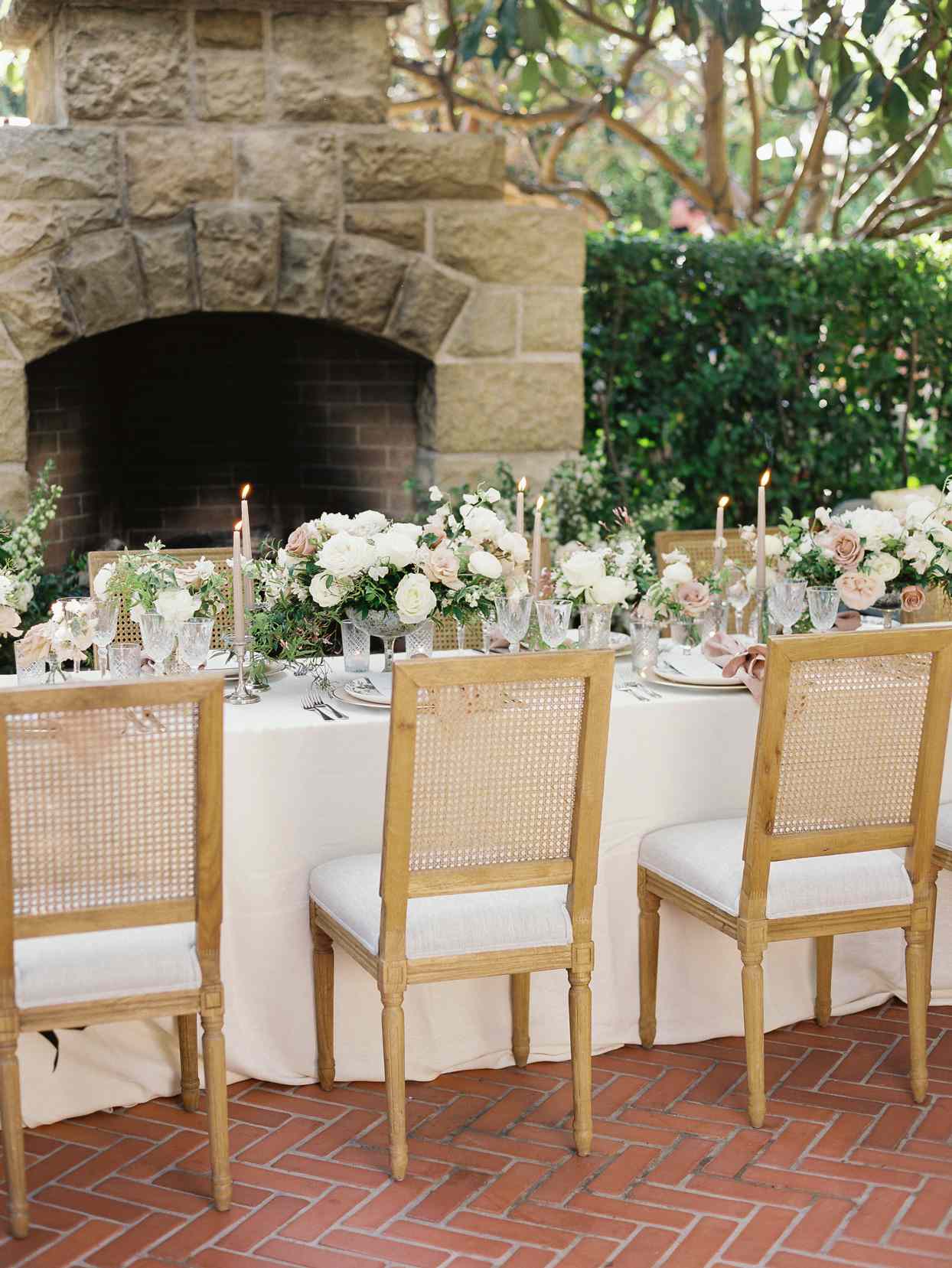 white and blush reception table decor