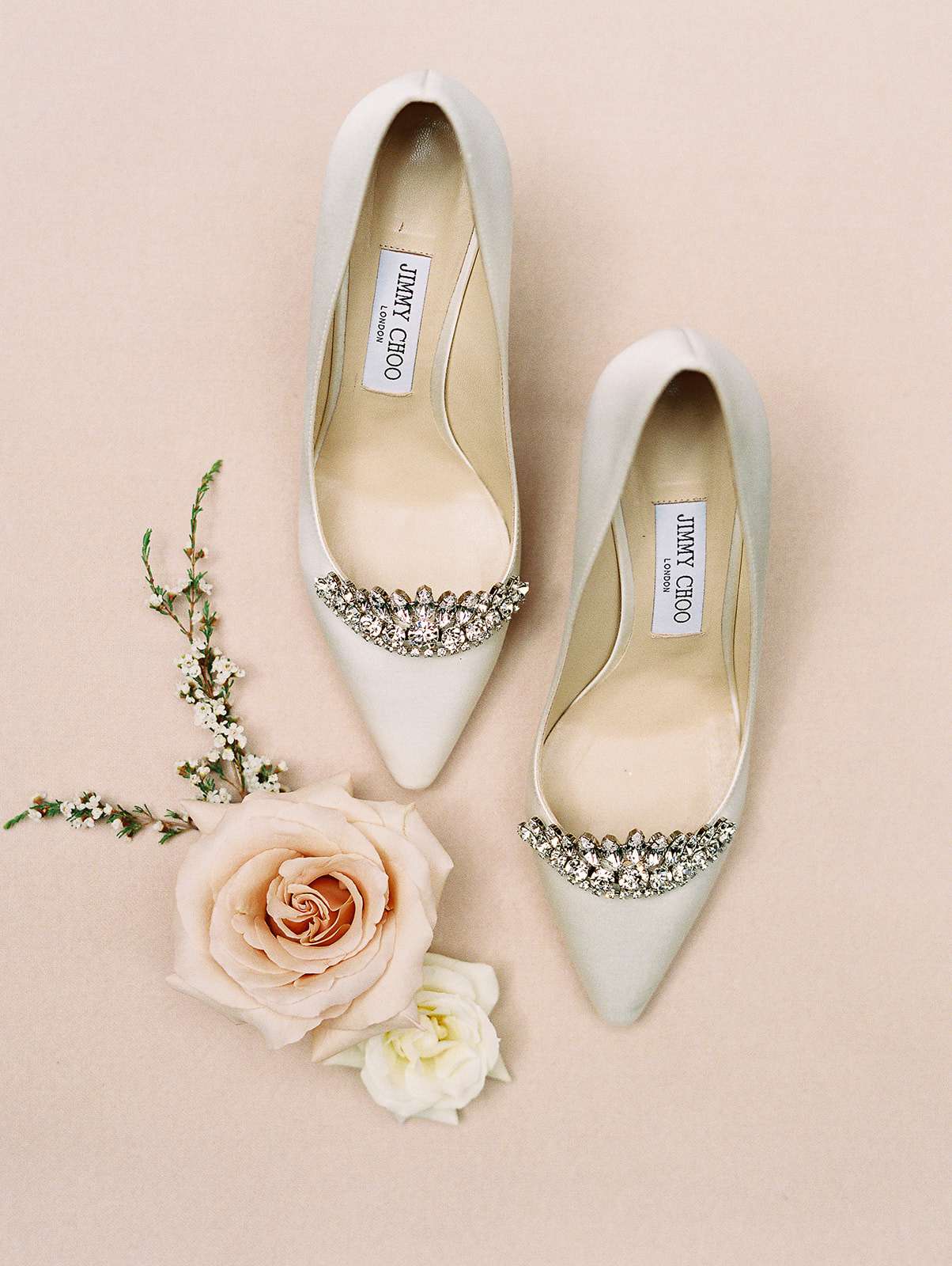 elegant beaded wedding shoes and roses