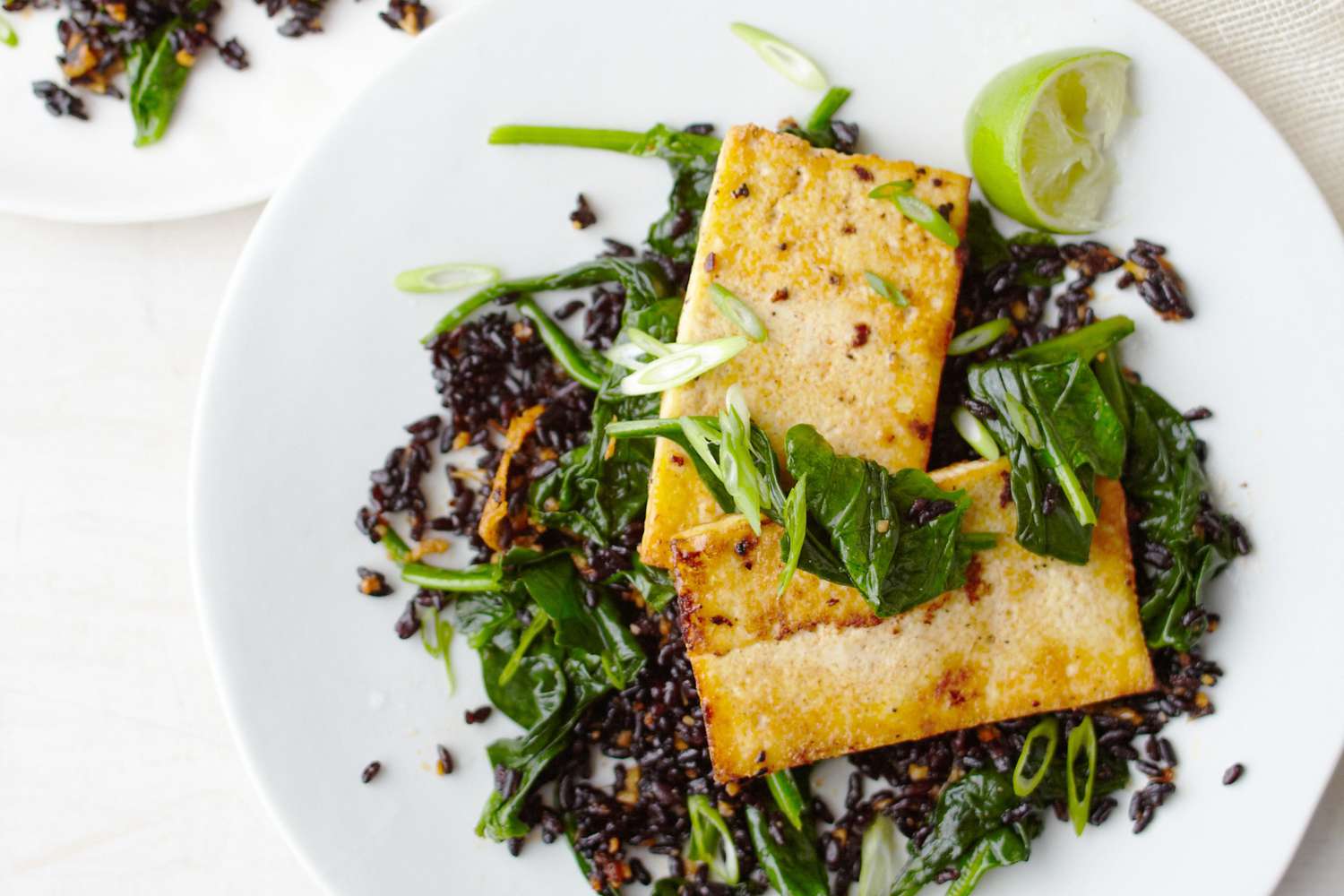 Fried Black Rice with Ginger Tofu and Spinach