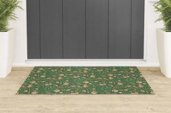 Society 6 Swedish Floral Green Welcome Mat