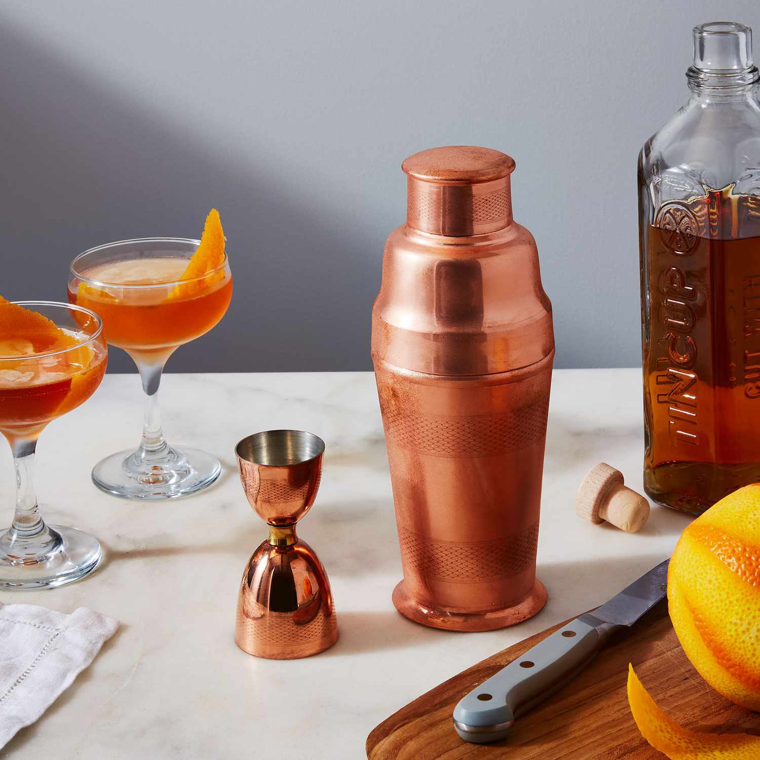 Coppermill Kitchen Vintage-Inspired Copper Cocktail Shaker & Jigger