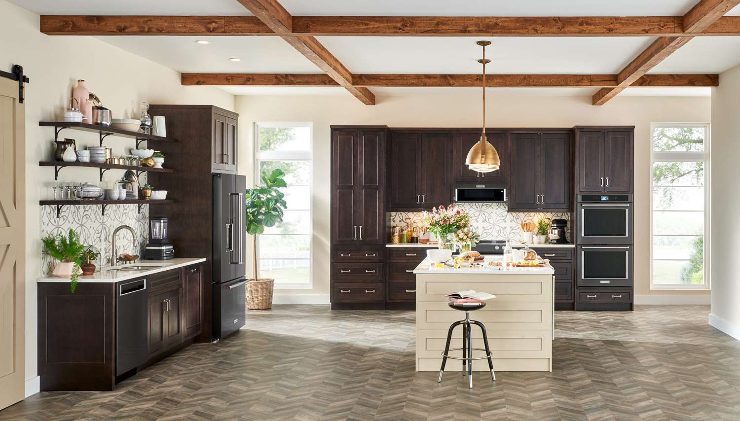 kitchen with exposed beams