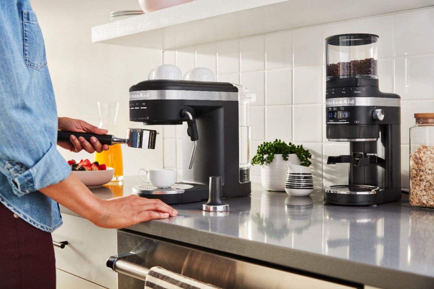 KitchenAid Semi-Automatic Espresso Machine and Automatic Milk Frother Attachment Lifestyle
