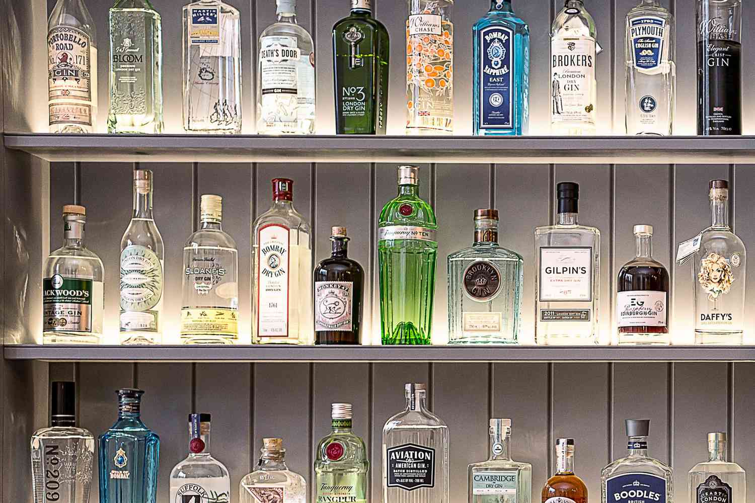 gin bottles on shelf