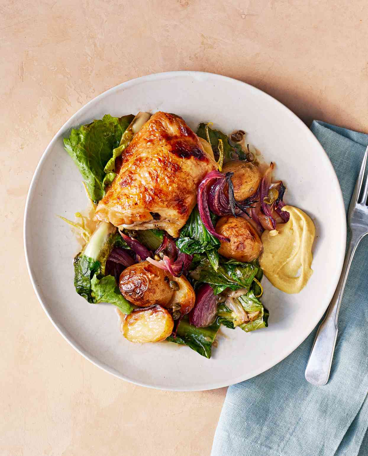 lemon chicken with potatoes and escarole