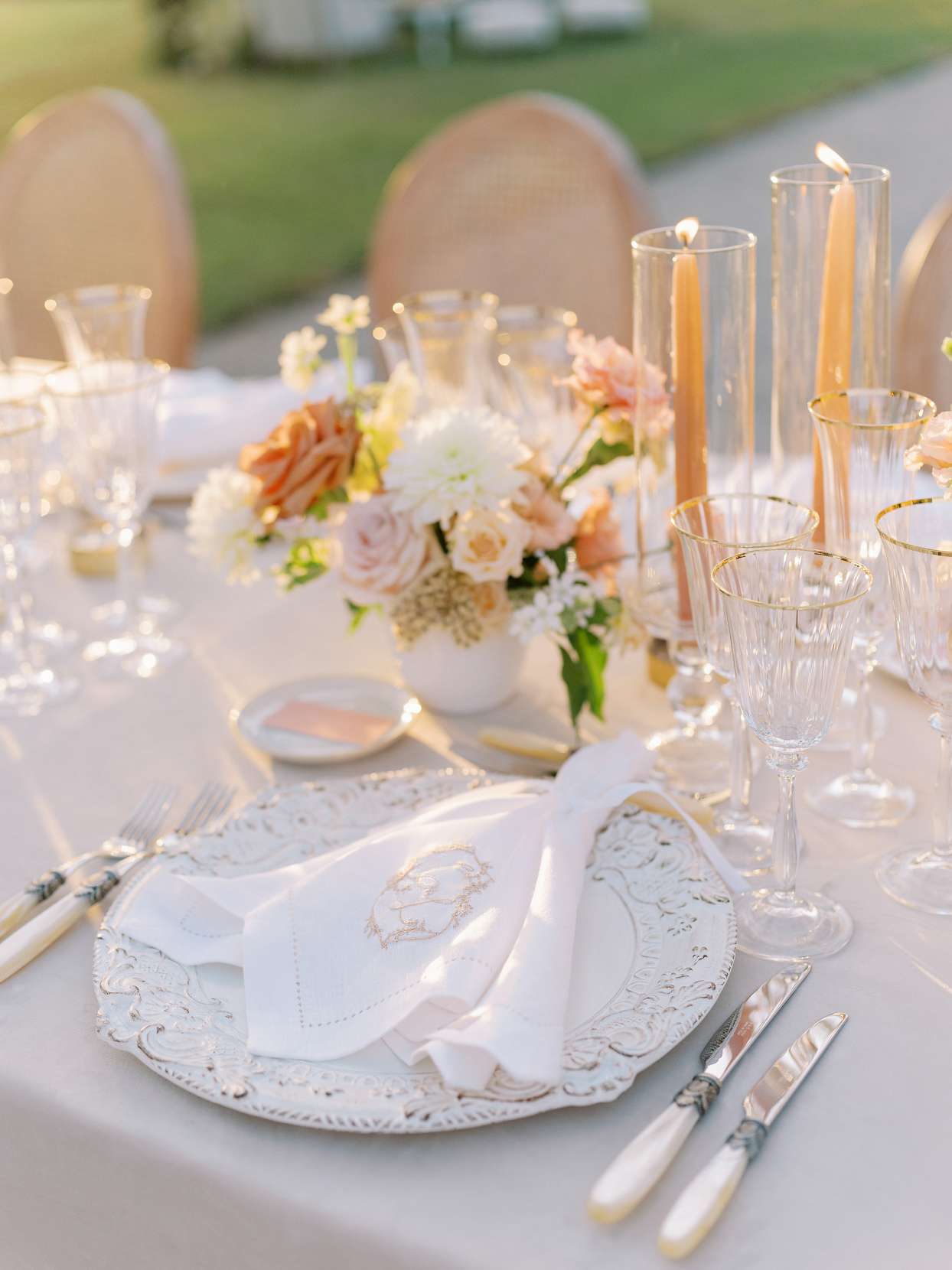 white and cream colored place settings