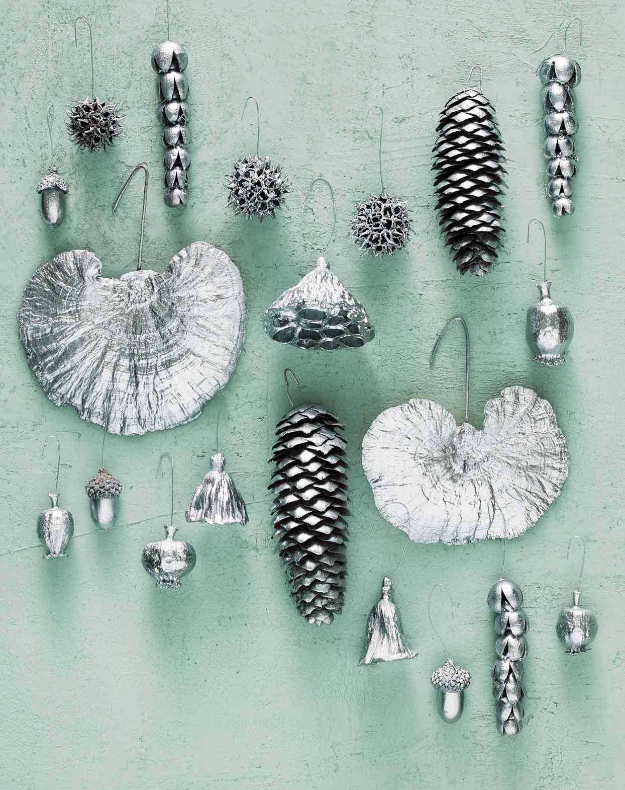 silver ornaments pinecones acorns