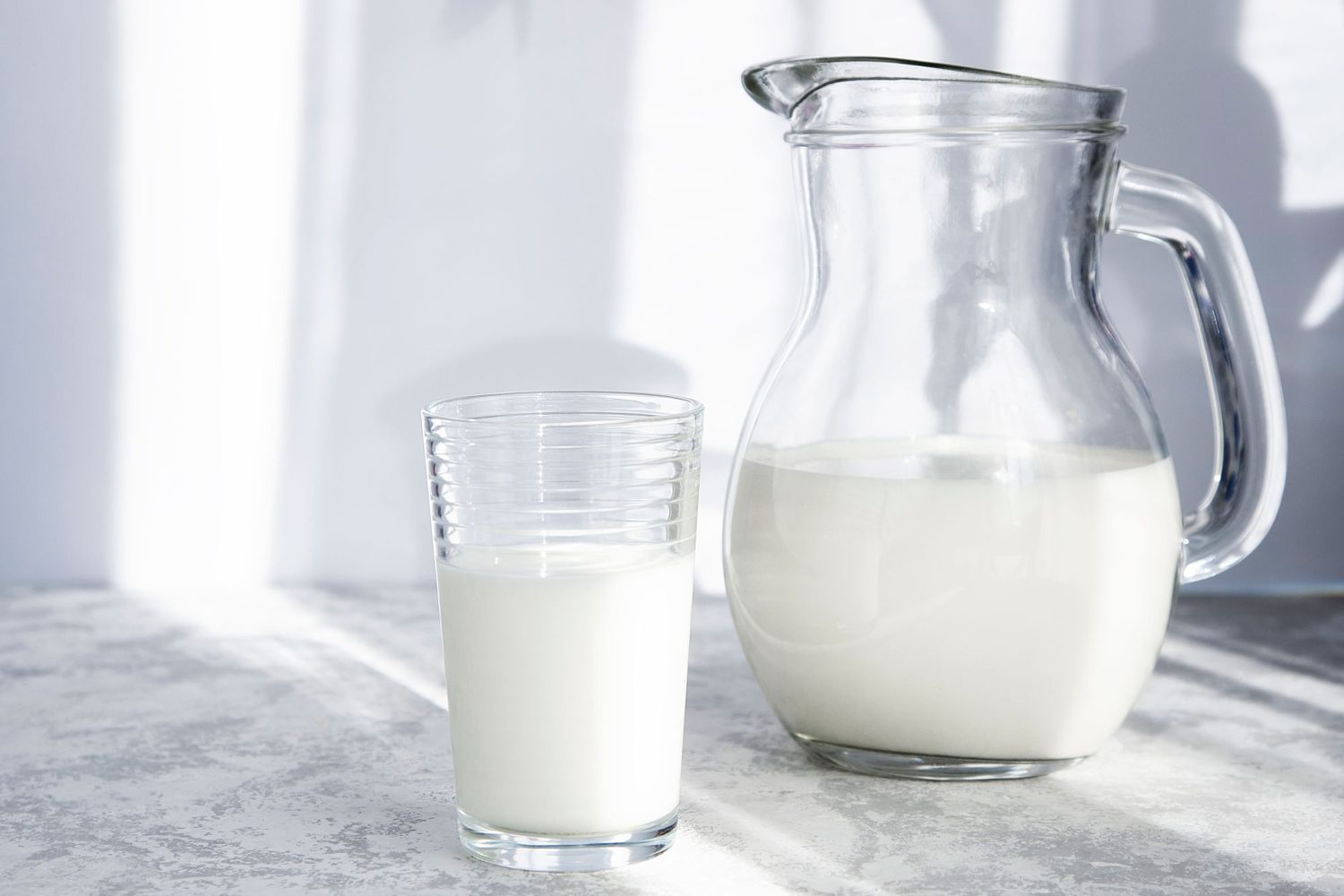 soy milk in glass pitcher