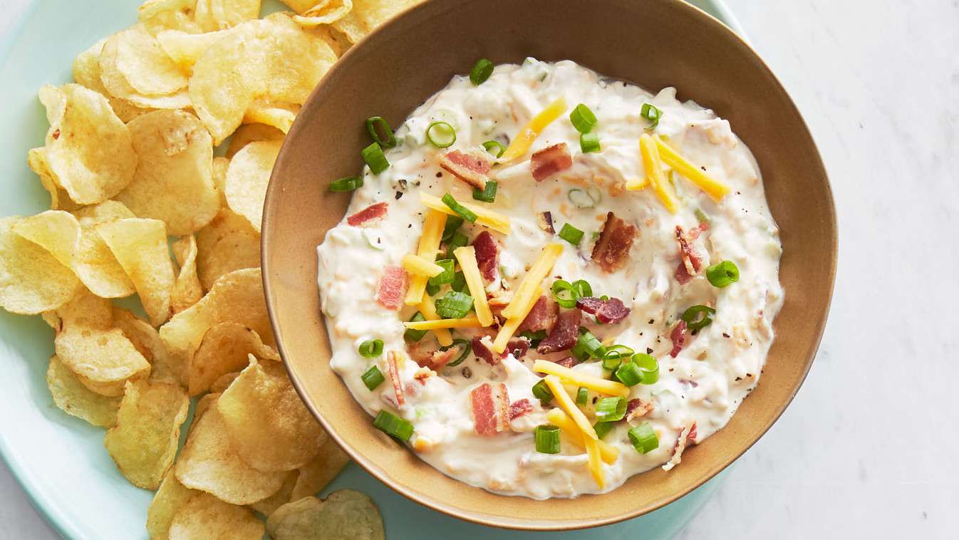 game day appetizer loaded potato dip with chips