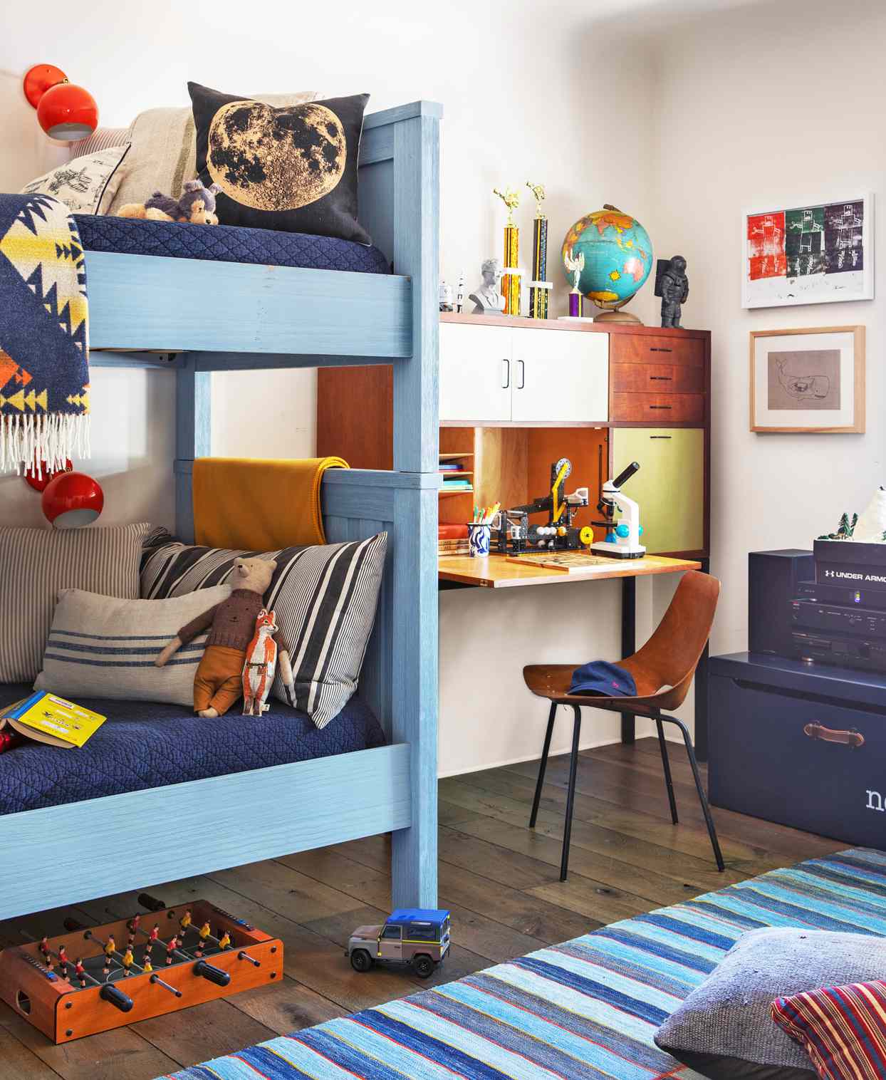 kid room with blue bunkbed